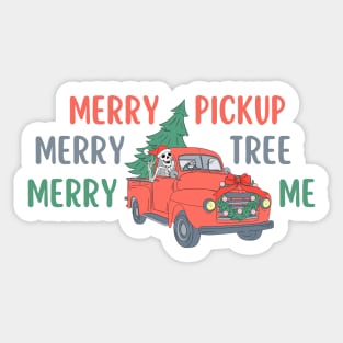 Funny Christmas Skeleton Wearing Santa Hat, Pickup Truck with Tree Sticker